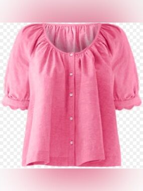 Crown & Ivy Women's Scalloped Cuff Top Pink Metallic